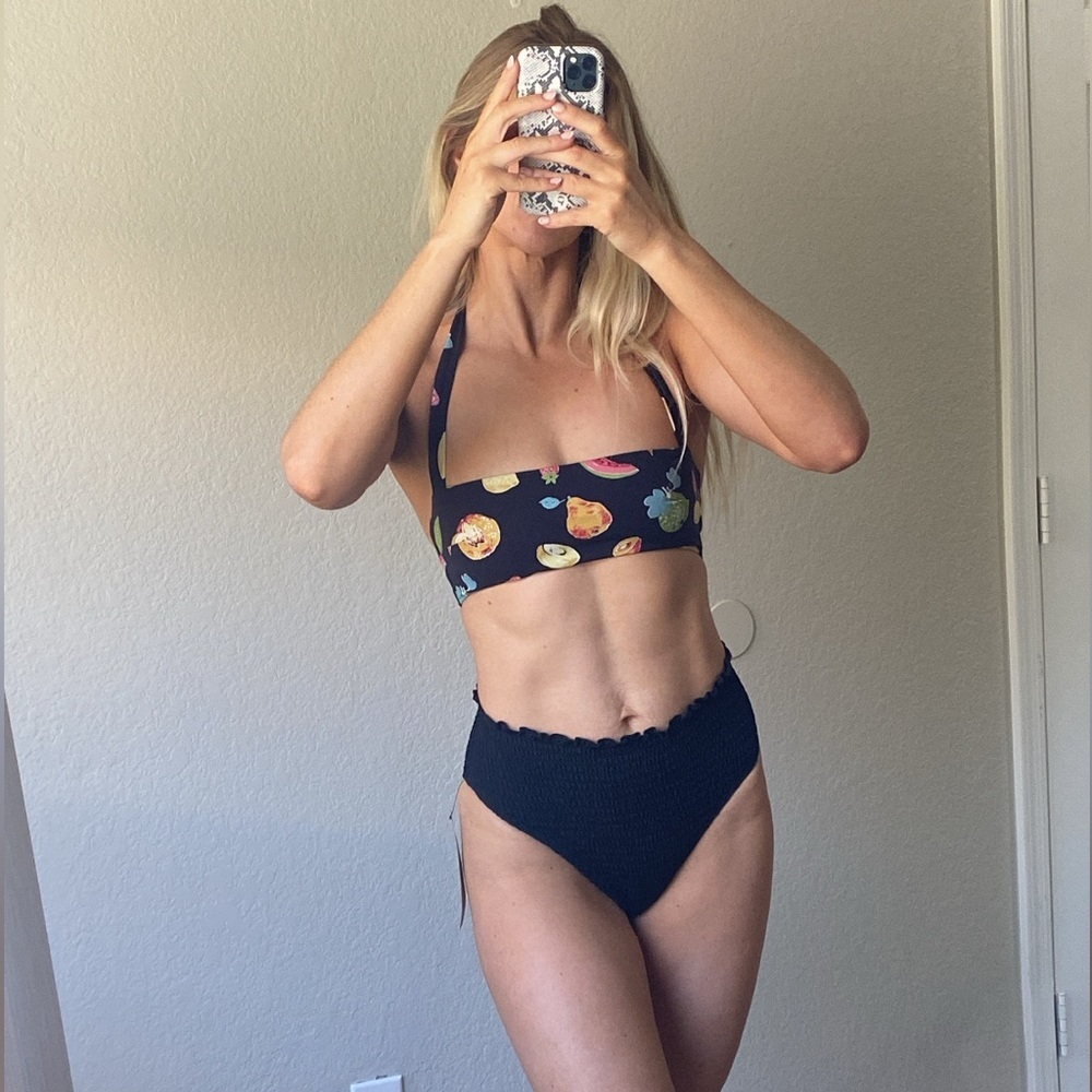 Reformation Black Textured Bikini Bottom Ventura